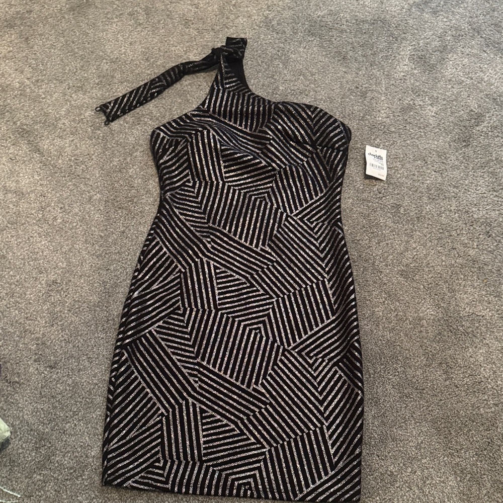 Charlotte Russe Black and Silver One Shoulder Dress